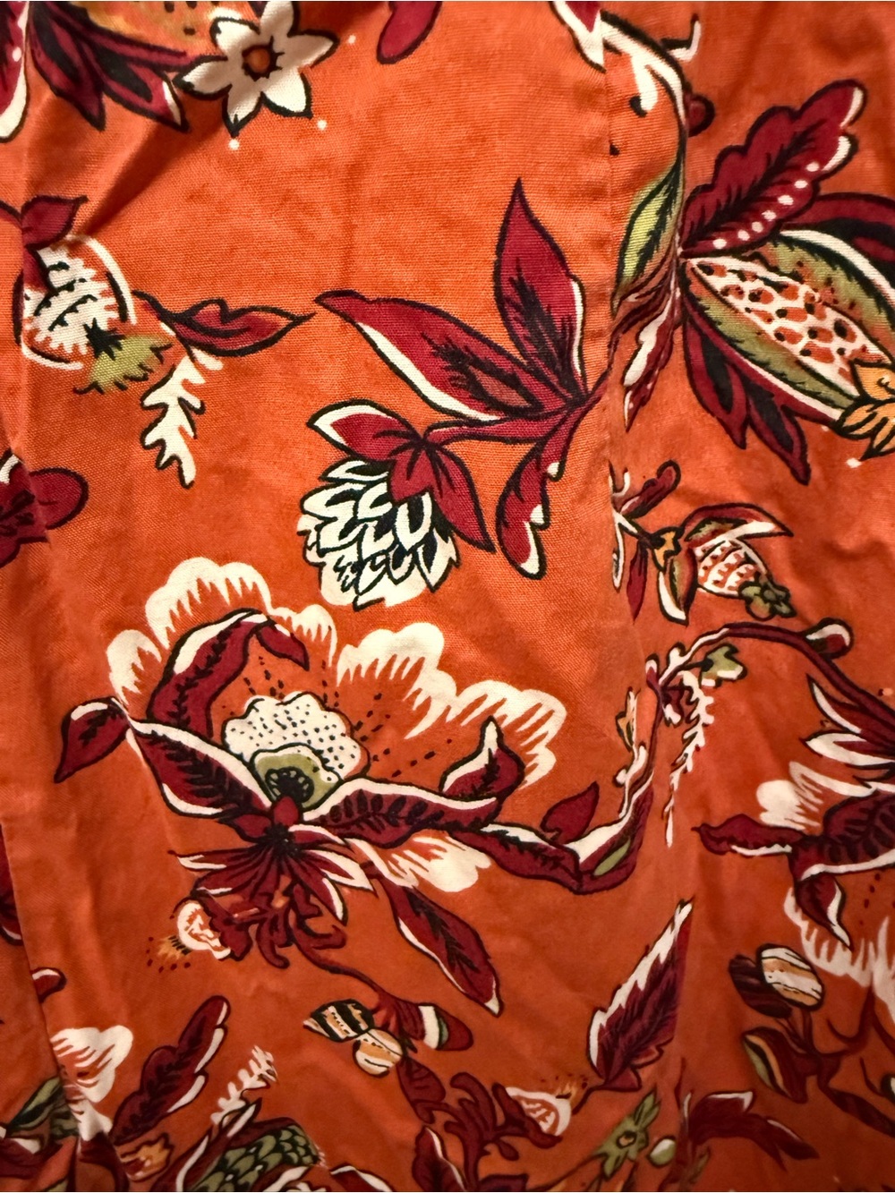 White Stag Floral Pants in Rust and Cream with Maroon Accents - Picture 2 of 6